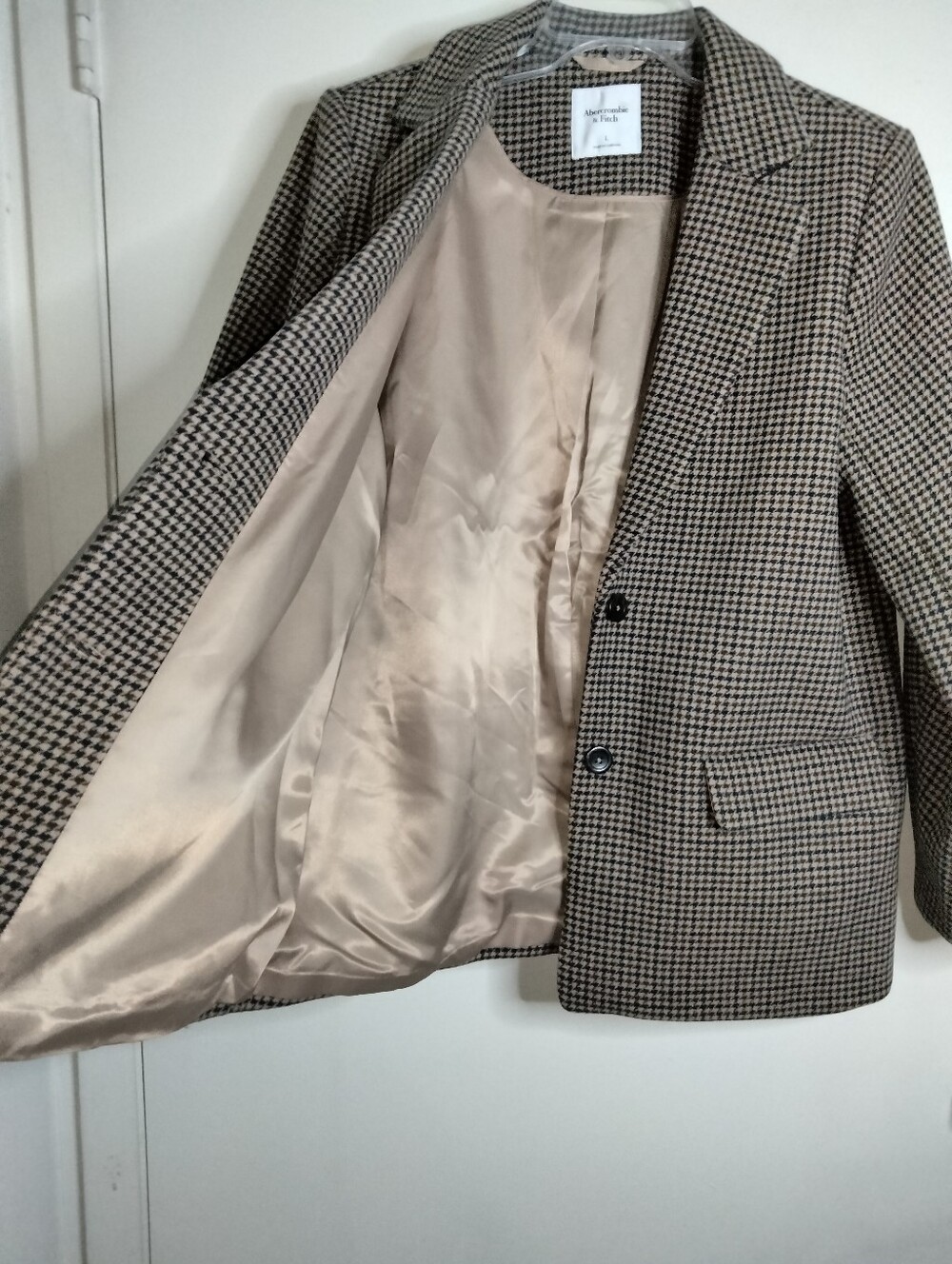 Abercrombie & Fitch (Size L) Wool Blend Houndstooth Blazer Jacket - Brown/Black - Picture 10 of 16